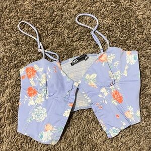 Zara Light Lavender Floral Crop Top with Orange & Cream Flowers